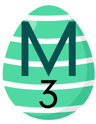 KI generiert: Grünes Ei mit weißen Streifen, darauf ein großes "M" und darunter die Zahl "3".