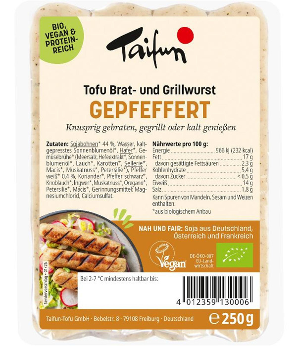 Produktfoto zu Tofu Brat- und Grillwurst Gepfeffert
