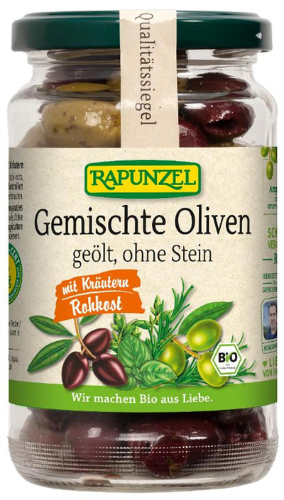 Produktfoto zu Oliven gemischt mit Kräutern, ohne Stein geölt