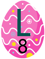 KI generiert: Ein pinkes Osterei mit weißen Wellenlinien und der Aufschrift "L8".