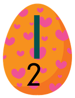 KI generiert: Ein orangefarbenes Ei mit pinken Herzen, darauf die Zahl "12".