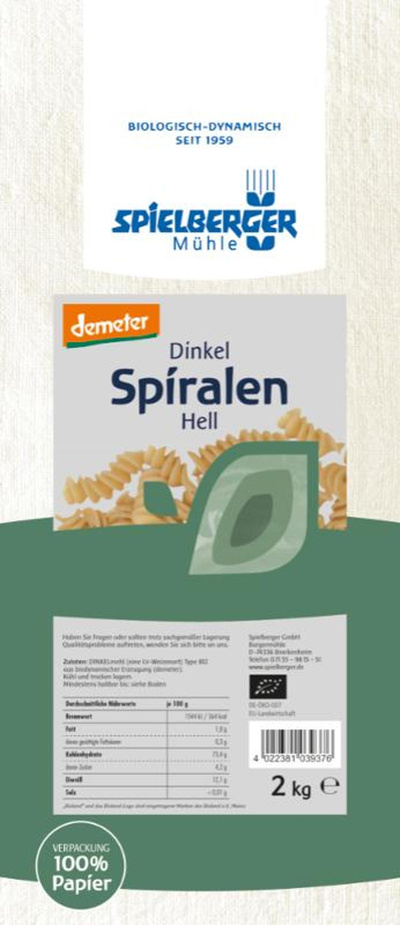 Produktfoto zu Spiralen Dinkel hell 2kg